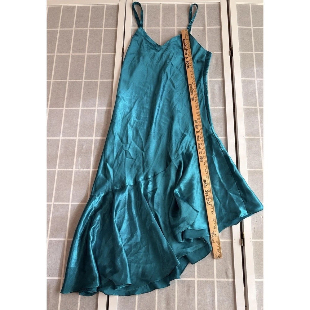 VTG 90s Victoria's Secret Emerald Satin Slip Midi Dress Sz M Fairy Asymmetrical - Picture 5 of 7